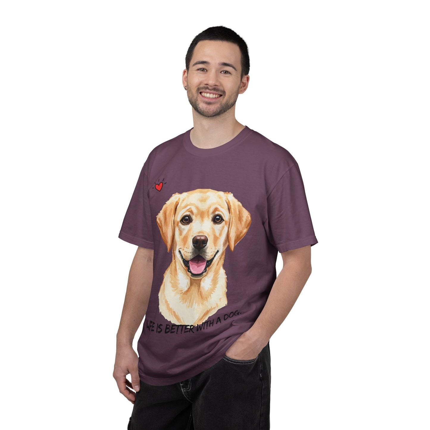 Life Is Better With A Dog T-Shirt | Golden Lab Graphic Tee | Dog Lover Gift | Vintage Wash Cotton Shirt