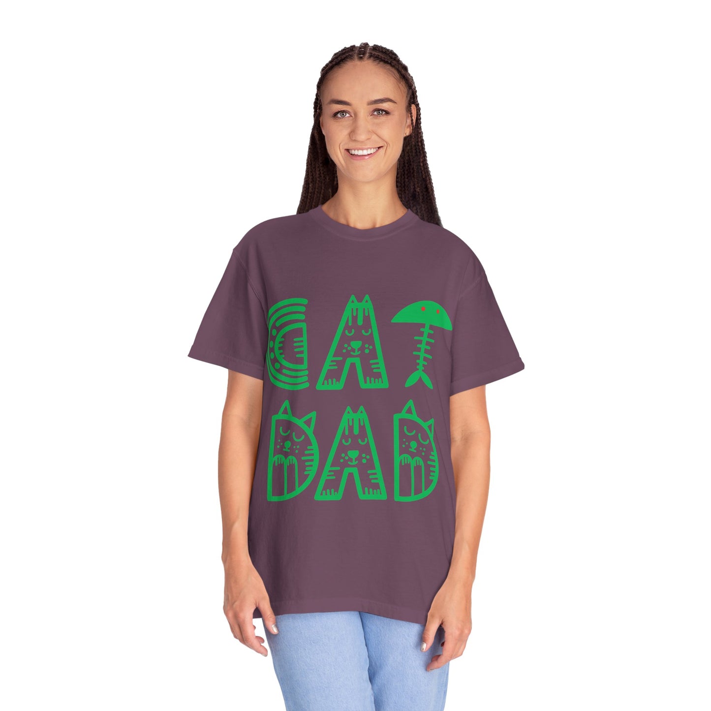 Cat Dad Funny T-Shirt | Retro Green Kitty Letters Graphic Tee | Cat Lover Gift | Playful Men's Shirt