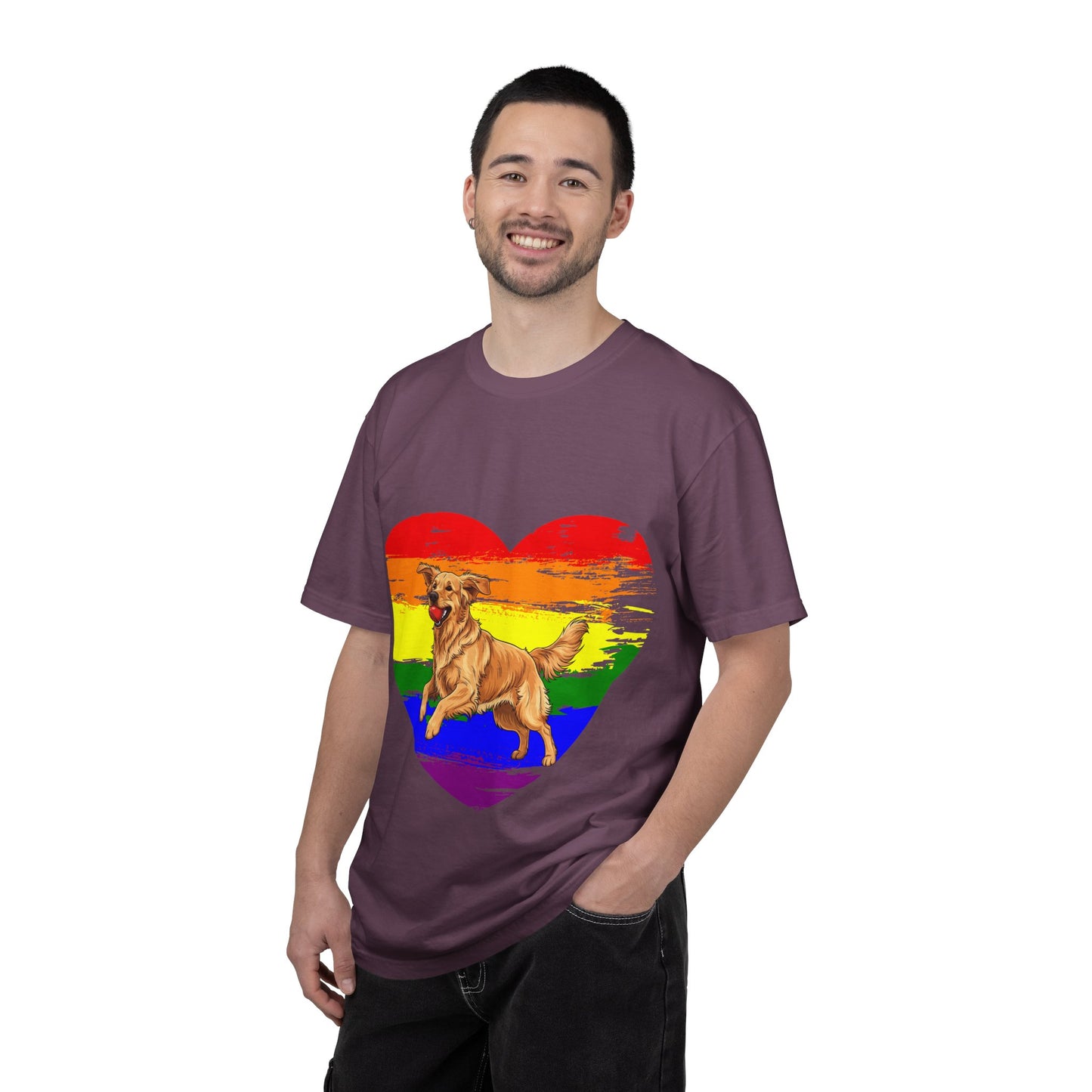 Golden Retriever Rainbow Heart T-Shirt | Colorful Dog Lover Gift | Playful Pup Graphic Tee | Pride & Love