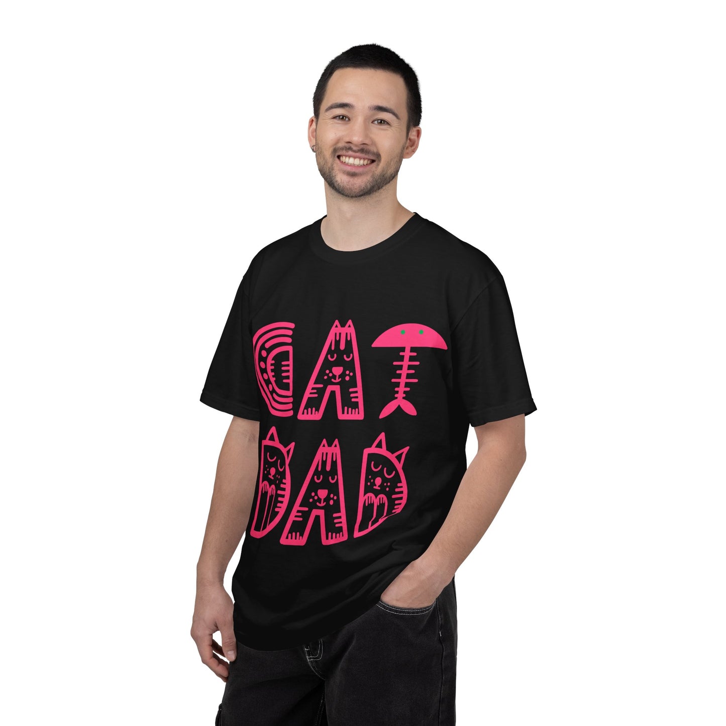 Cat Dad Funny T-Shirt | Retro Pink Kitty Letters Graphic Tee | Cat Lover Gift | Playful Men's Shirt