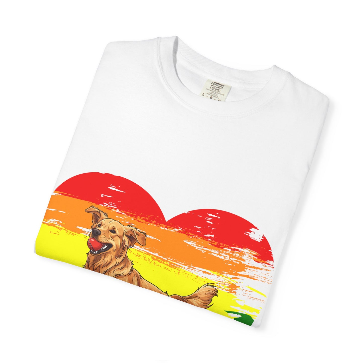 Golden Retriever Rainbow Heart T-Shirt | Colorful Dog Lover Gift | Playful Pup Graphic Tee | Pride & Love
