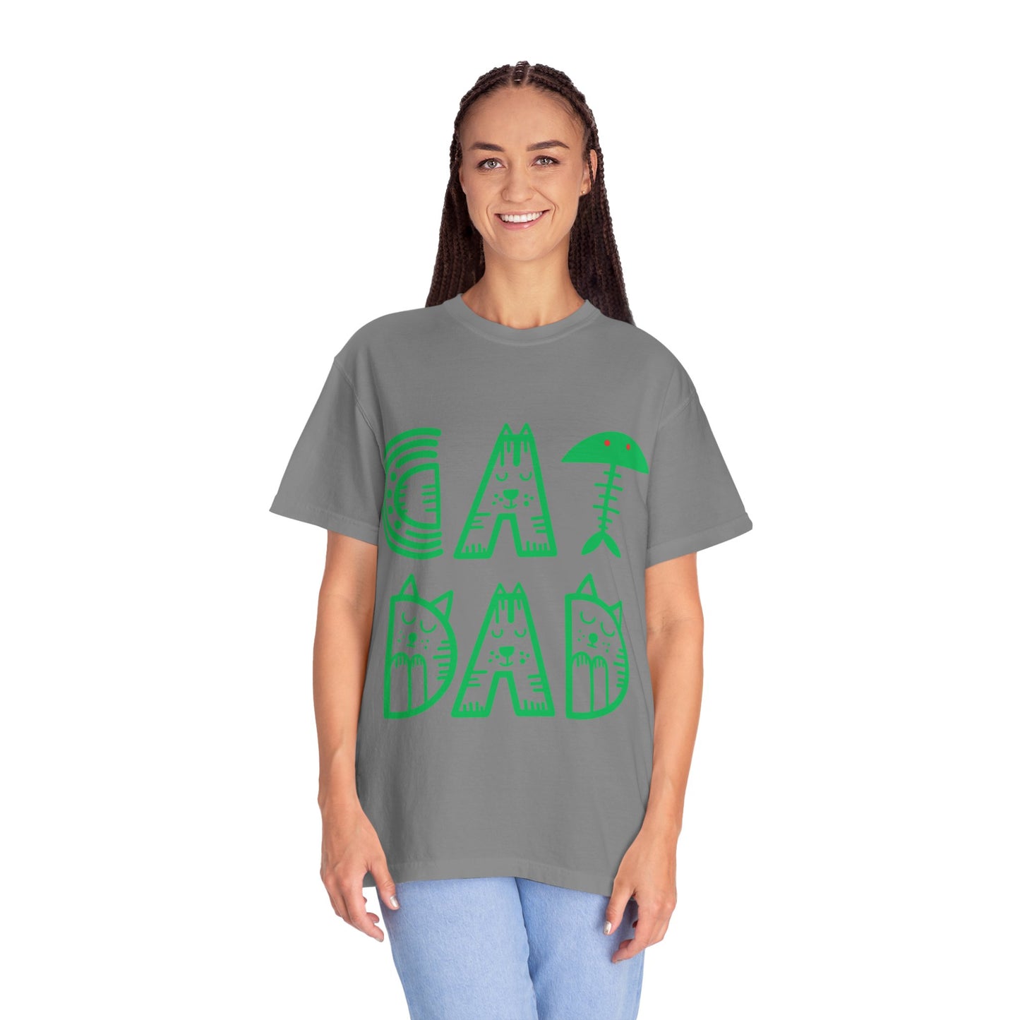 Cat Dad Funny T-Shirt | Retro Green Kitty Letters Graphic Tee | Cat Lover Gift | Playful Men's Shirt
