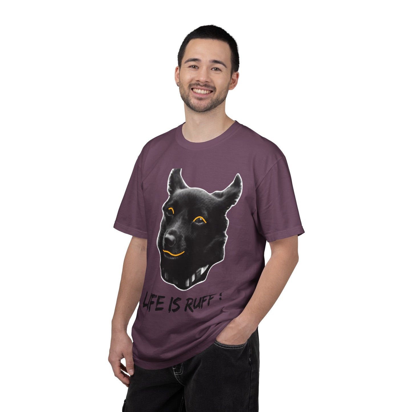 Life Is Ruff T-Shirt | Funny Black Dog Graphic Tee | Hand Lettered Humor Shirt | Dog Lover Gift