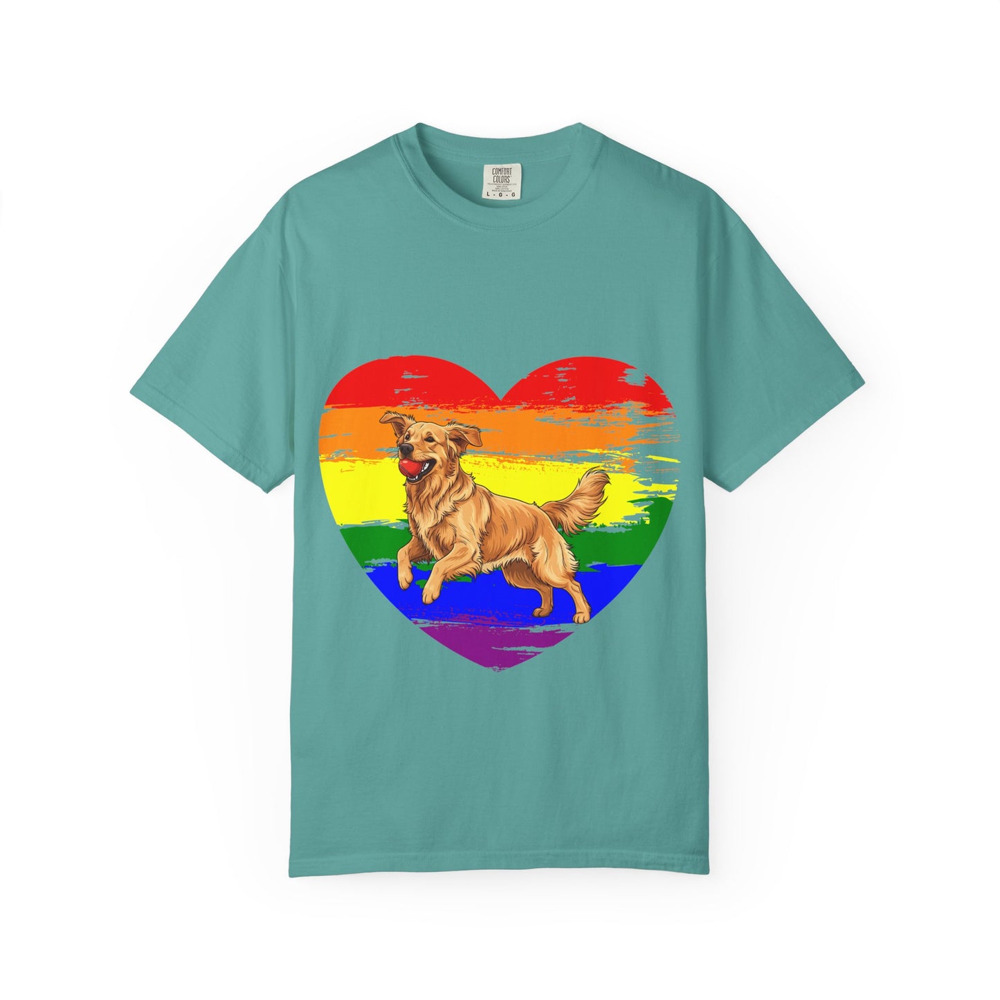 Golden Retriever Rainbow Heart T-Shirt | Colorful Dog Lover Gift | Playful Pup Graphic Tee | Pride & Love