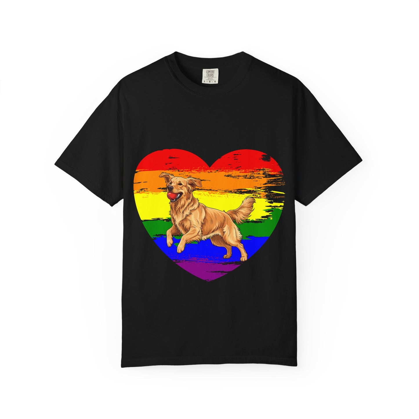 Golden Retriever Rainbow Heart T-Shirt | Colorful Dog Lover Gift | Playful Pup Graphic Tee | Pride & Love