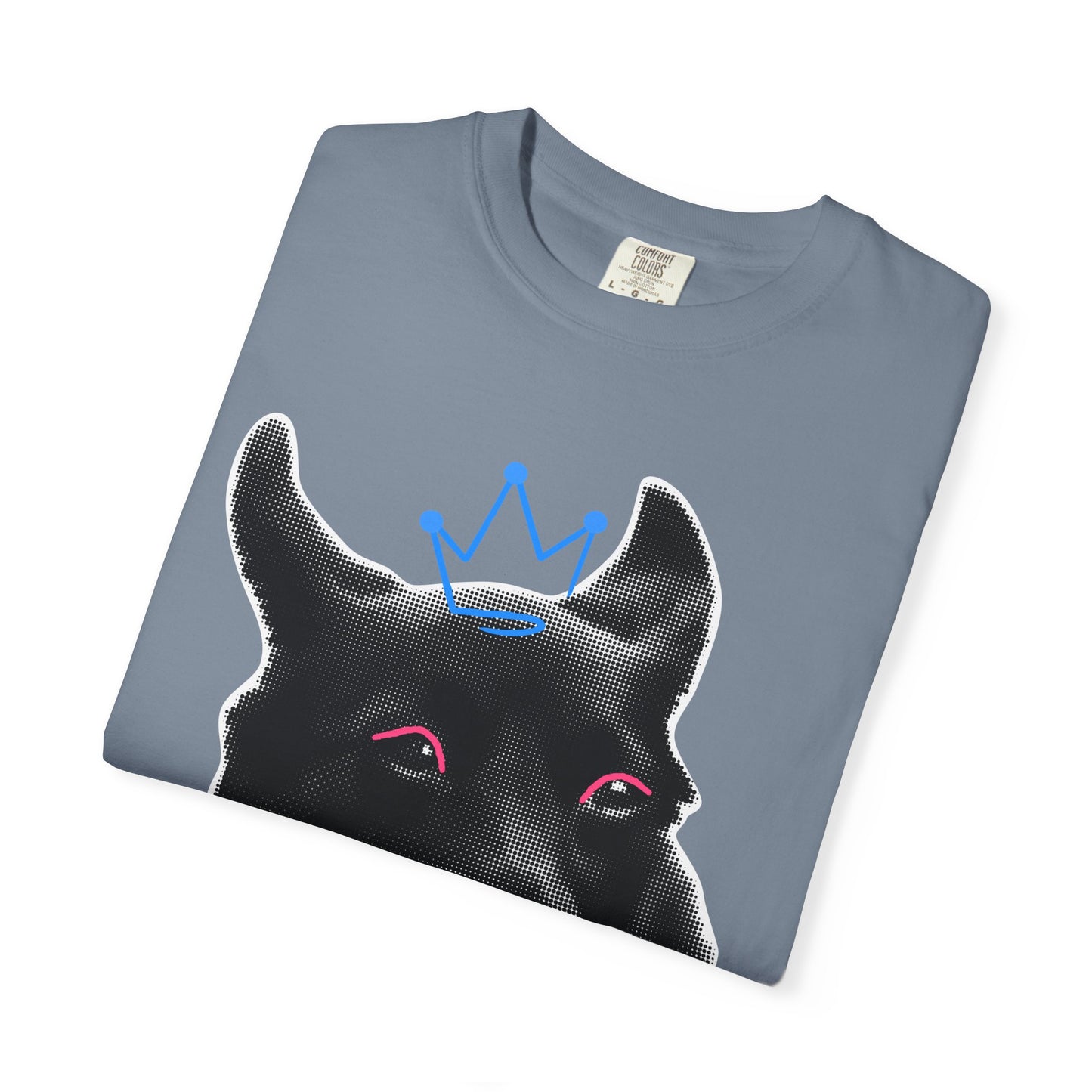 Life Is Ruff T-Shirt | Funny Black Dog with Crown Graphic | Edgy & Cute Pet Lover Tee | Vintage Wash