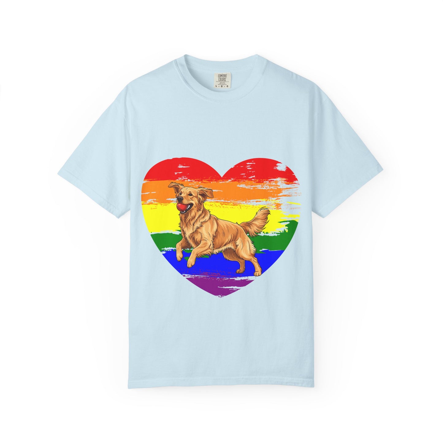 Golden Retriever Rainbow Heart T-Shirt | Colorful Dog Lover Gift | Playful Pup Graphic Tee | Pride & Love