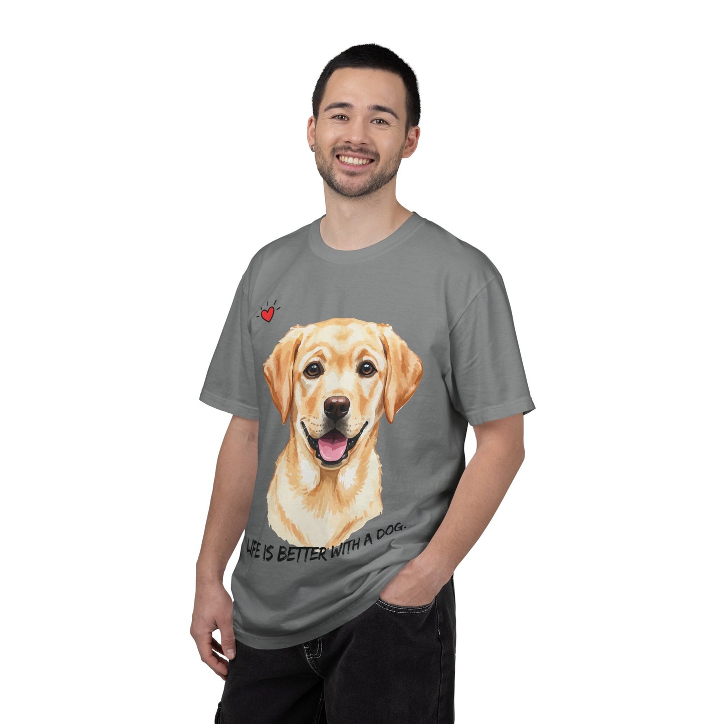 Life Is Better With A Dog T-Shirt | Golden Lab Graphic Tee | Dog Lover Gift | Vintage Wash Cotton Shirt