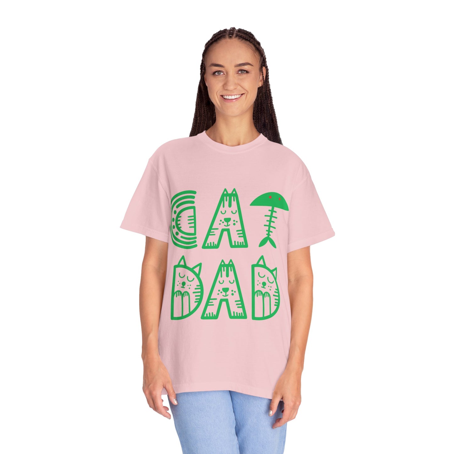 Cat Dad Funny T-Shirt | Retro Green Kitty Letters Graphic Tee | Cat Lover Gift | Playful Men's Shirt