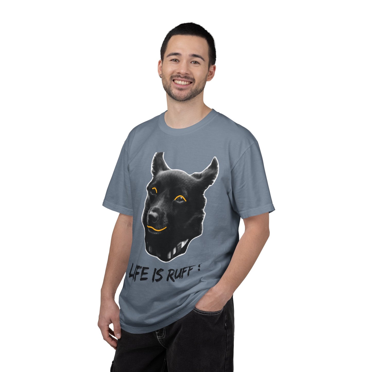 Life Is Ruff T-Shirt | Funny Black Dog Graphic Tee | Hand Lettered Humor Shirt | Dog Lover Gift