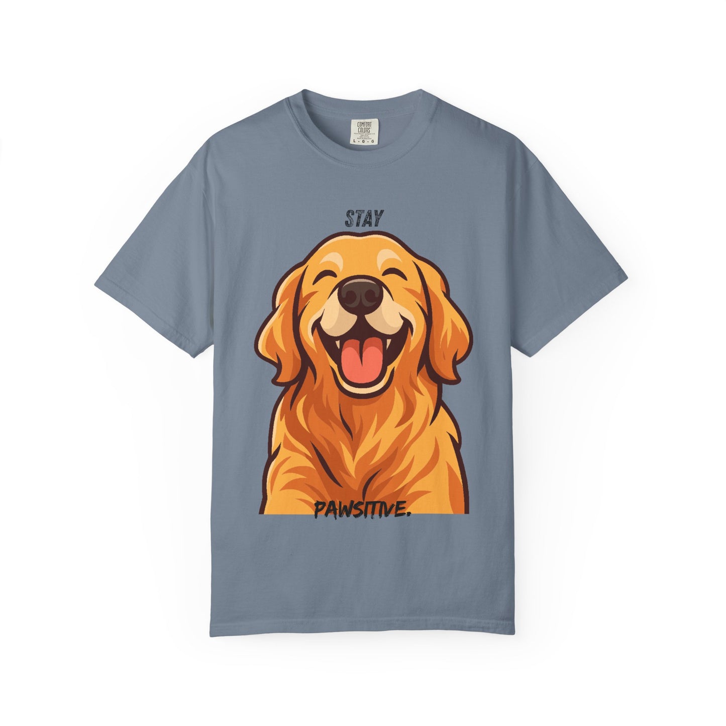 Stay Pawsitive T-Shirt | Smiling Golden Retriever Graphic Tee | Happy Dog Shirt | Positive Vibes Gift