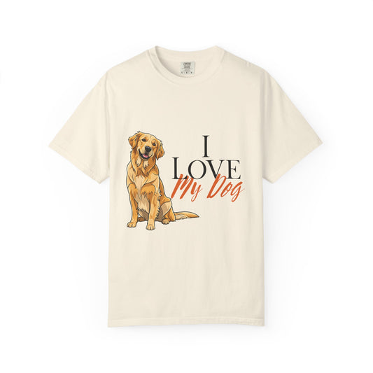 I Love My Dog T-Shirt | Golden Retriever Lover Gift | Vintage Aesthetic Dog Mom Tee | Hand-Illustrated