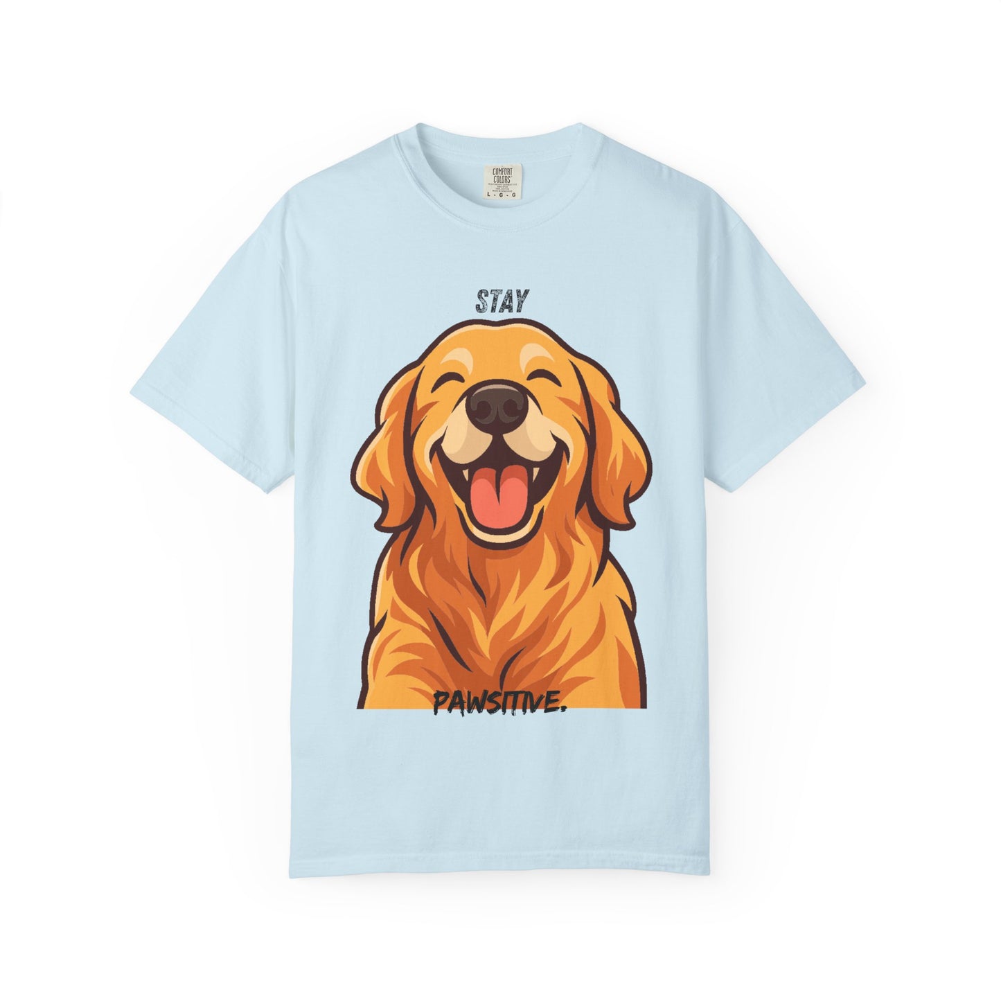 Stay Pawsitive T-Shirt | Smiling Golden Retriever Graphic Tee | Happy Dog Shirt | Positive Vibes Gift