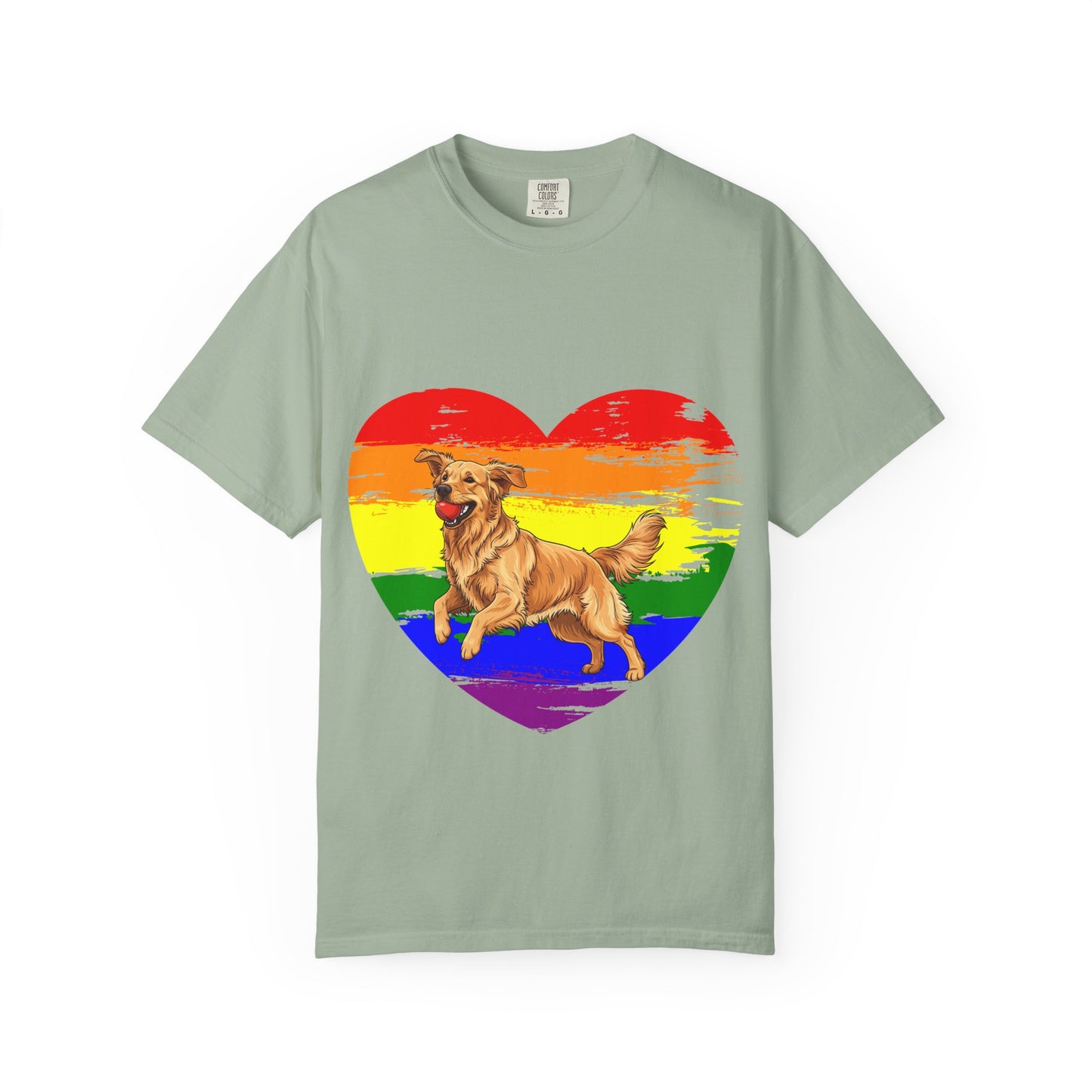 Golden Retriever Rainbow Heart T-Shirt | Colorful Dog Lover Gift | Playful Pup Graphic Tee | Pride & Love