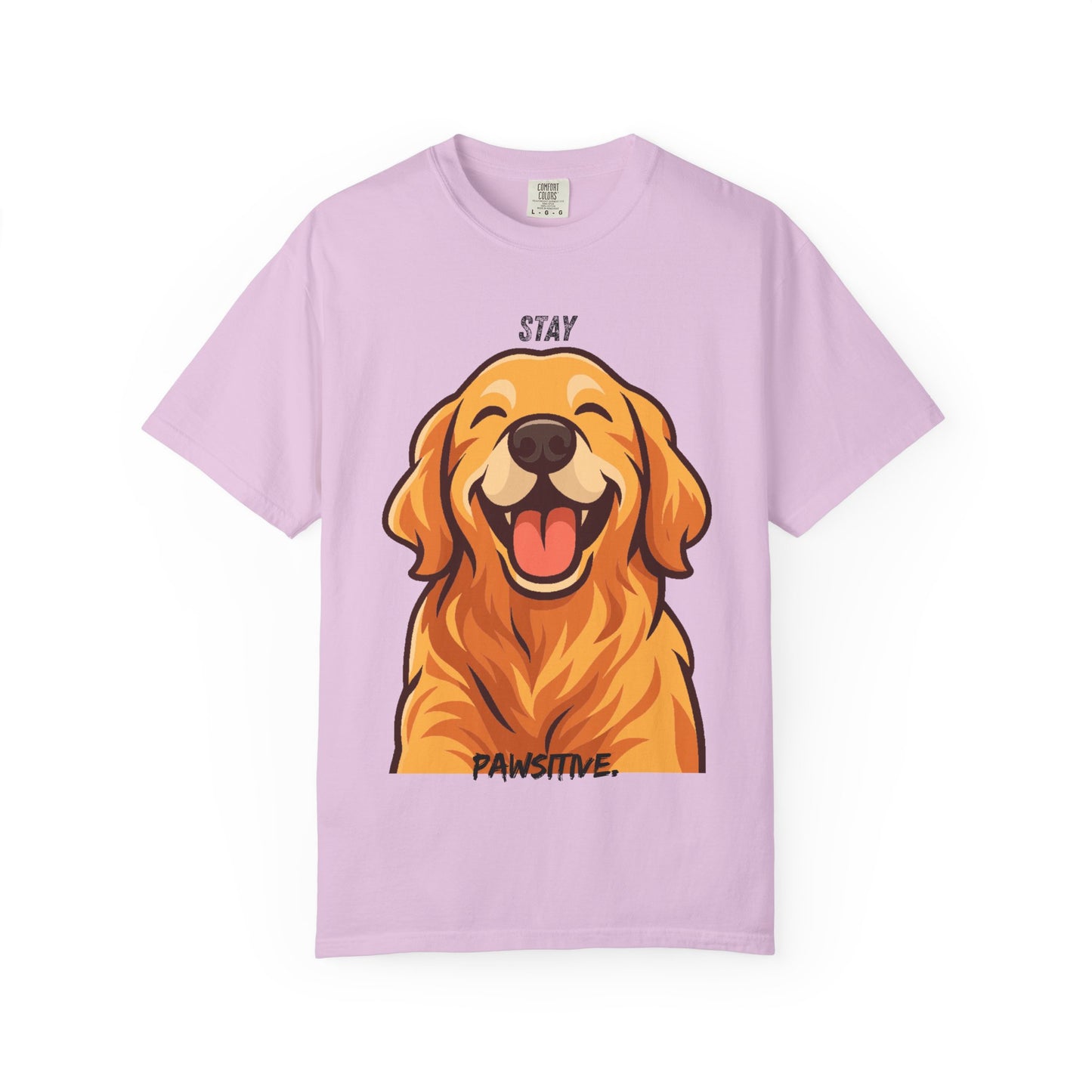 Stay Pawsitive T-Shirt | Smiling Golden Retriever Graphic Tee | Happy Dog Shirt | Positive Vibes Gift
