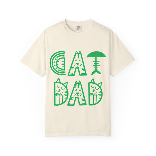 Cat Dad Funny T-Shirt | Retro Green Kitty Letters Graphic Tee | Cat Lover Gift | Playful Men's Shirt