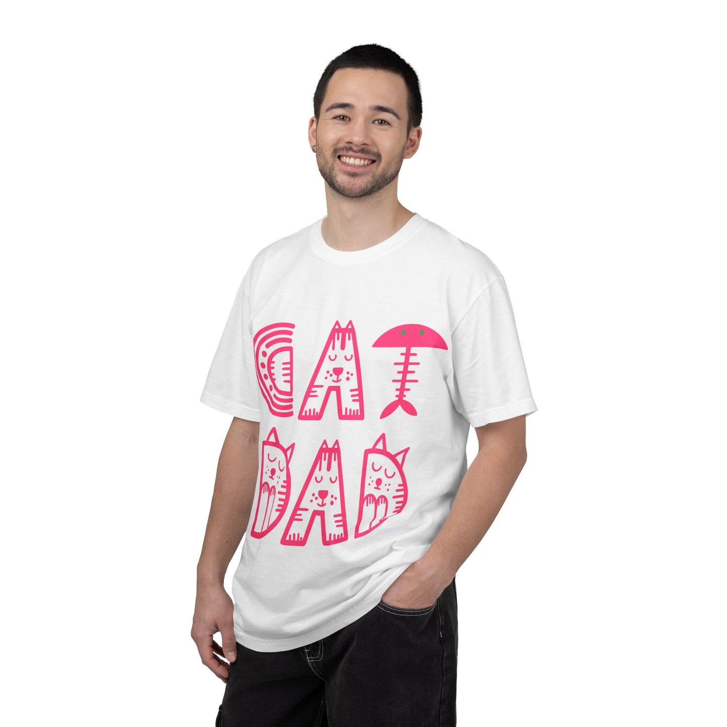 Cat Dad Funny T-Shirt | Retro Pink Kitty Letters Graphic Tee | Cat Lover Gift | Playful Men's Shirt