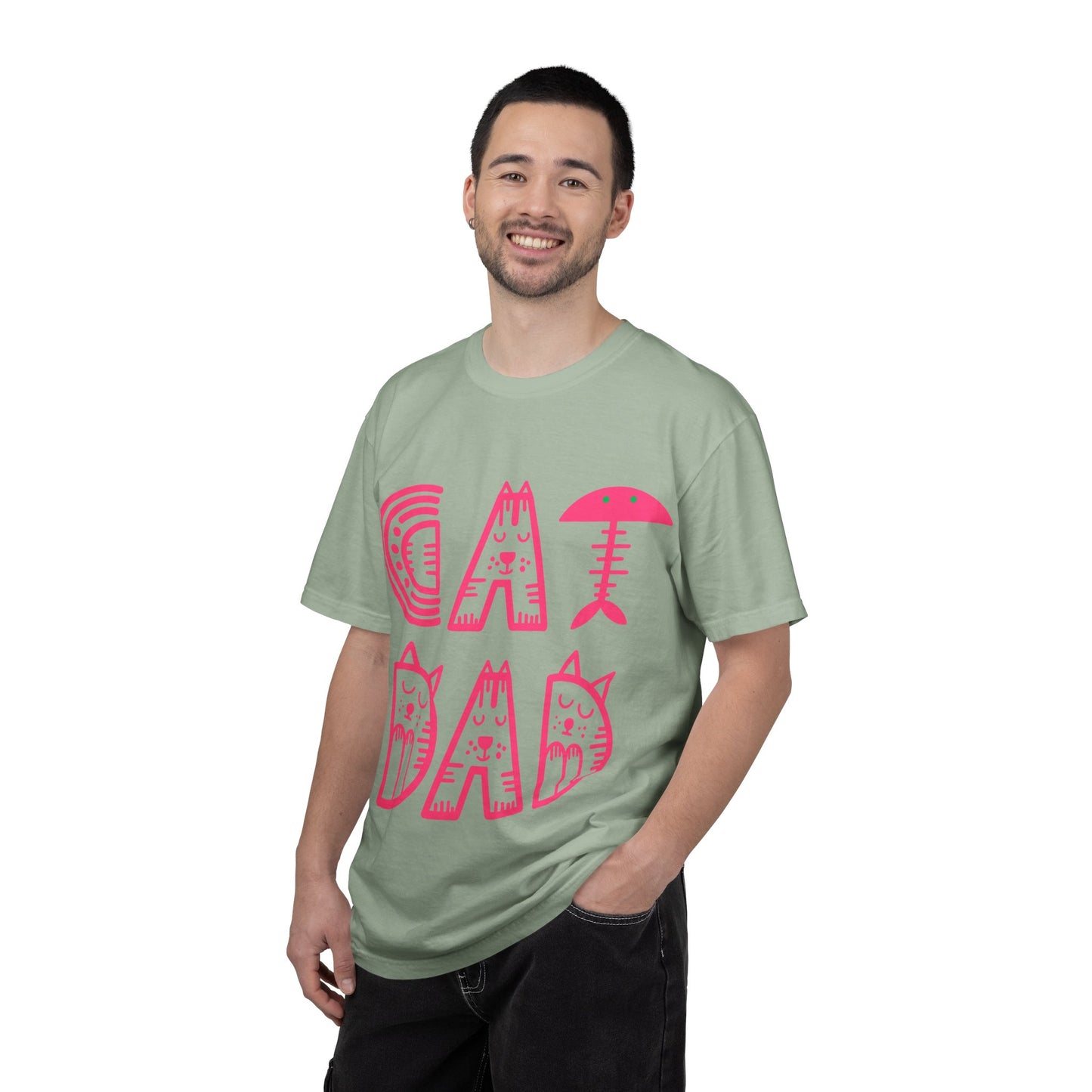 Cat Dad Funny T-Shirt | Retro Pink Kitty Letters Graphic Tee | Cat Lover Gift | Playful Men's Shirt