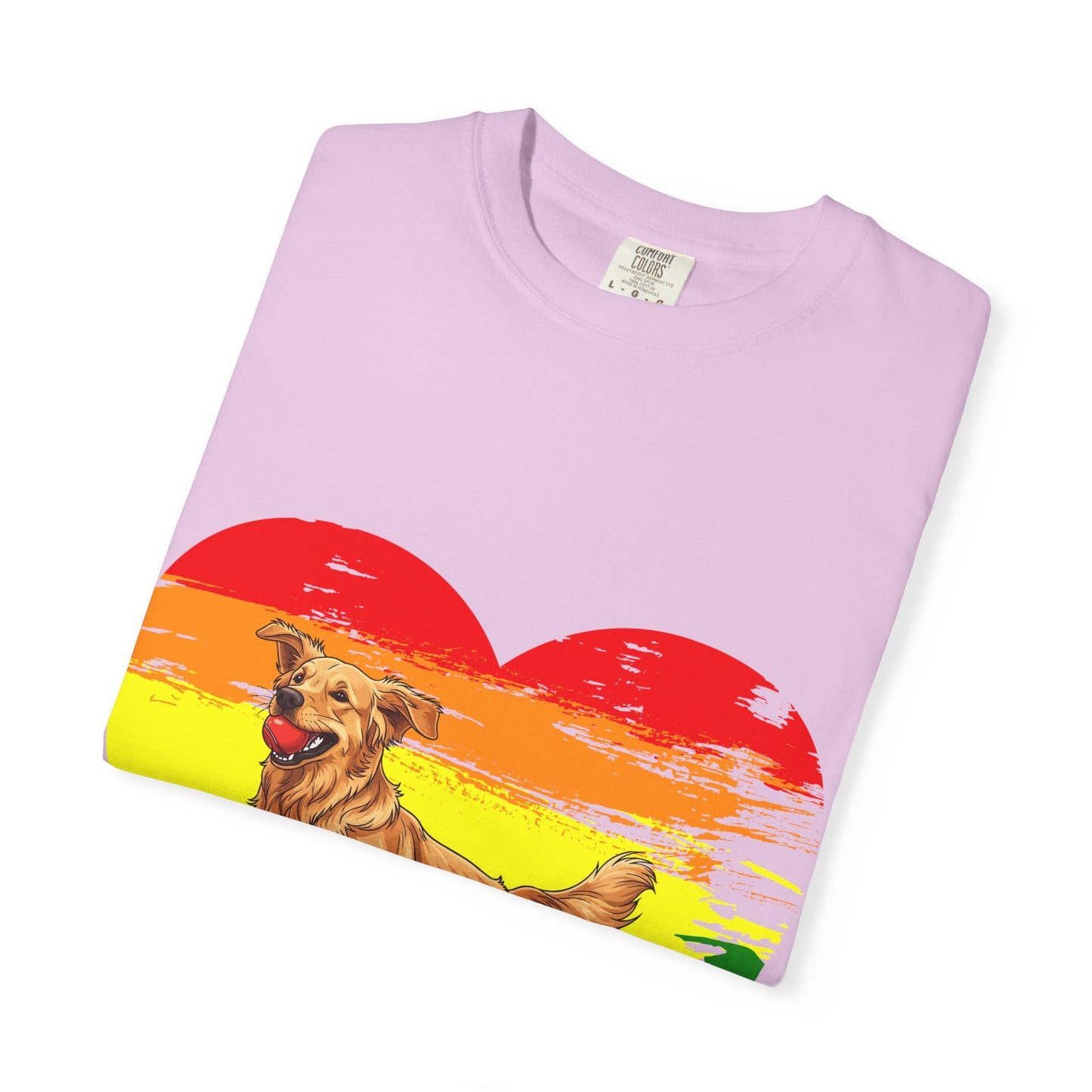 Golden Retriever Rainbow Heart T-Shirt | Colorful Dog Lover Gift | Playful Pup Graphic Tee | Pride & Love