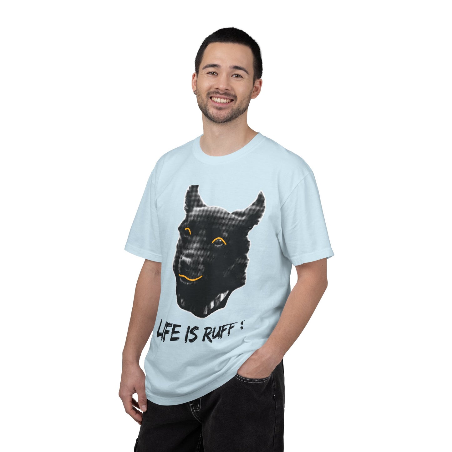Life Is Ruff T-Shirt | Funny Black Dog Graphic Tee | Hand Lettered Humor Shirt | Dog Lover Gift