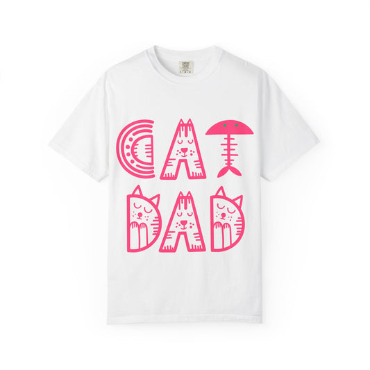 Cat Dad Funny T-Shirt | Retro Pink Kitty Letters Graphic Tee | Cat Lover Gift | Playful Men's Shirt