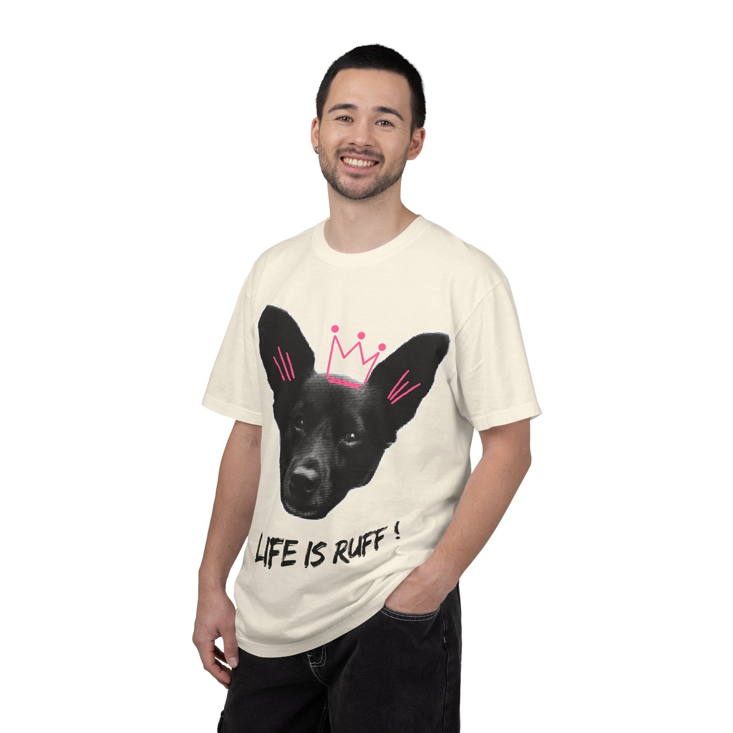 Life Is Ruff T-Shirt | Funny Dog Graphic Tee with Crown | Cute Puppy Pun Shirt | Dog Lover Gift