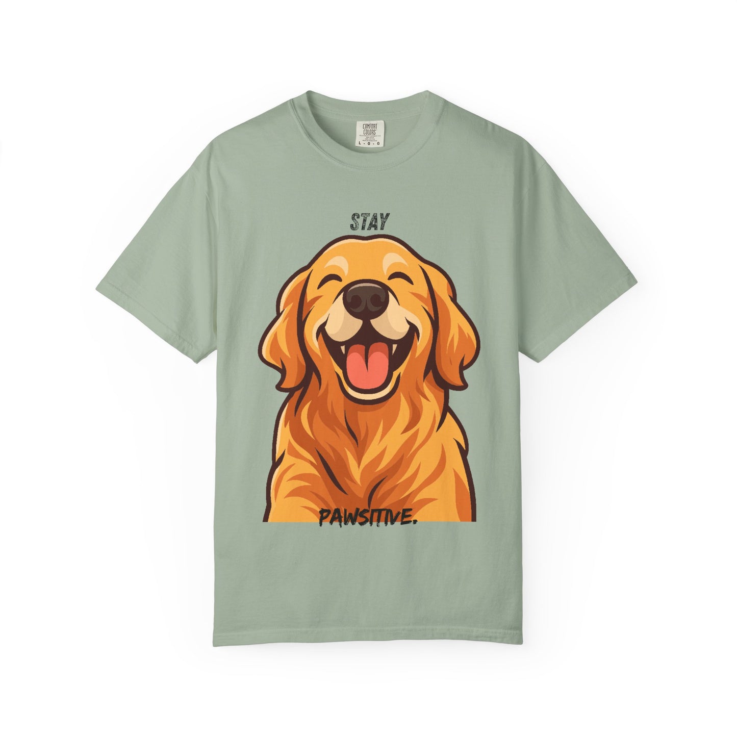 Stay Pawsitive T-Shirt | Smiling Golden Retriever Graphic Tee | Happy Dog Shirt | Positive Vibes Gift