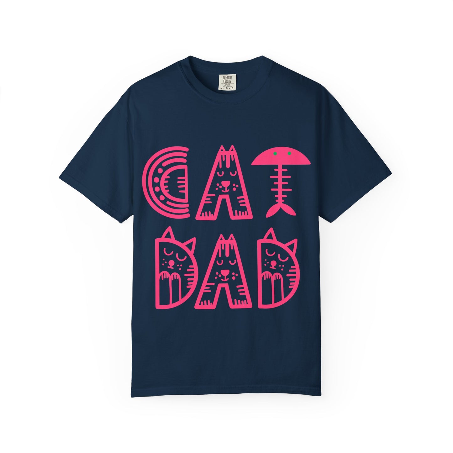 Cat Dad Funny T-Shirt | Retro Pink Kitty Letters Graphic Tee | Cat Lover Gift | Playful Men's Shirt