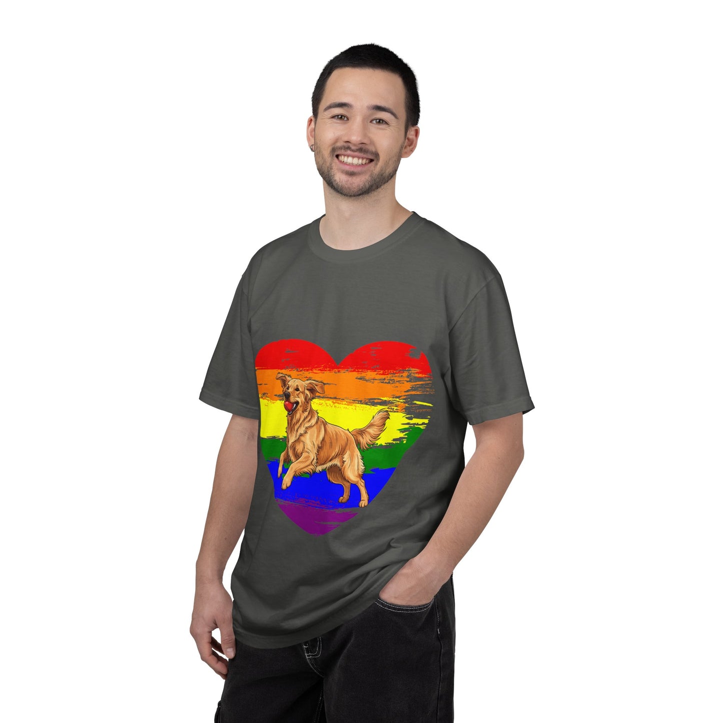 Golden Retriever Rainbow Heart T-Shirt | Colorful Dog Lover Gift | Playful Pup Graphic Tee | Pride & Love
