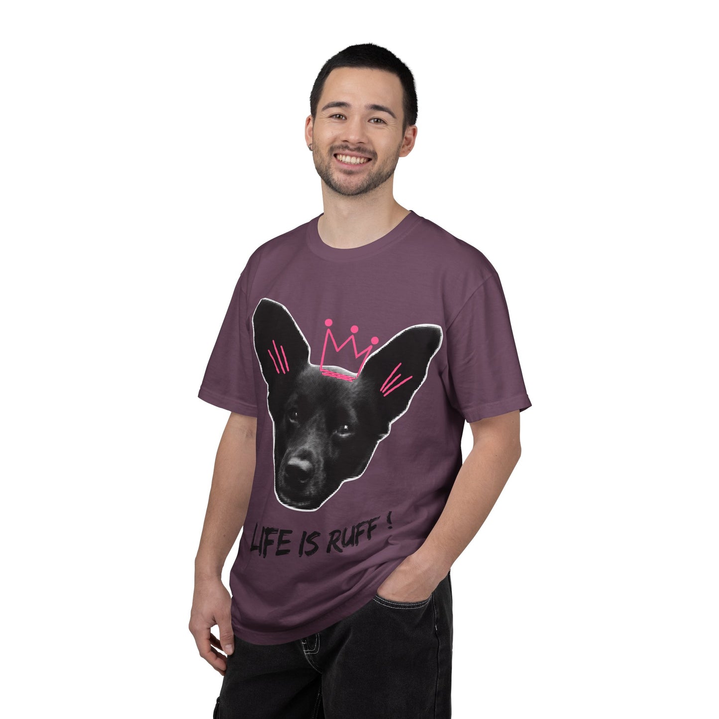 Life Is Ruff T-Shirt | Funny Dog Graphic Tee with Crown | Cute Puppy Pun Shirt | Dog Lover Gift