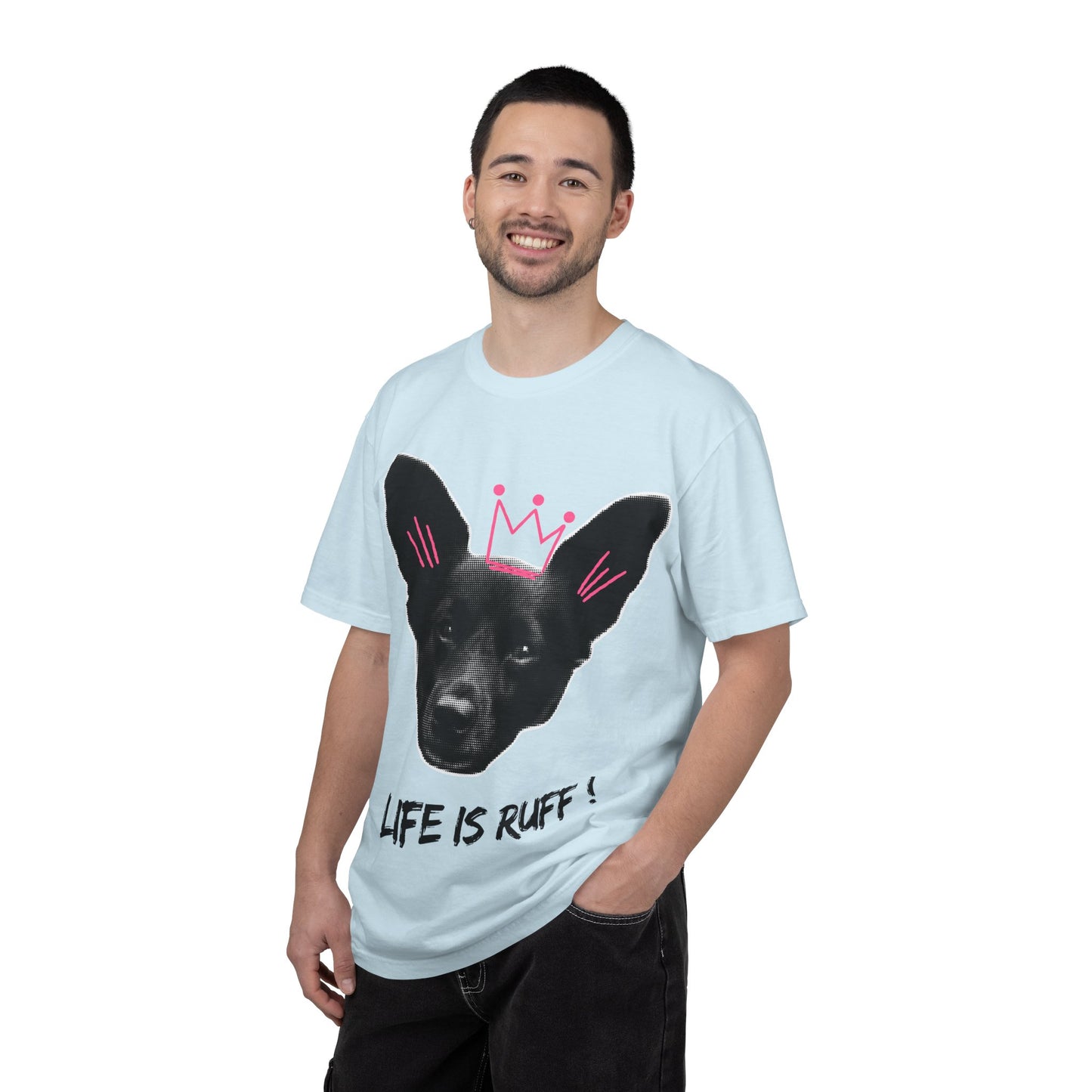 Life Is Ruff T-Shirt | Funny Dog Graphic Tee with Crown | Cute Puppy Pun Shirt | Dog Lover Gift