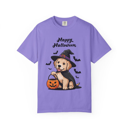 Halloween Puppy T-Shirt | Cute Golden Retriever Witch Hat | Spooky Dog Lover Gift | Fall Graphic Tee