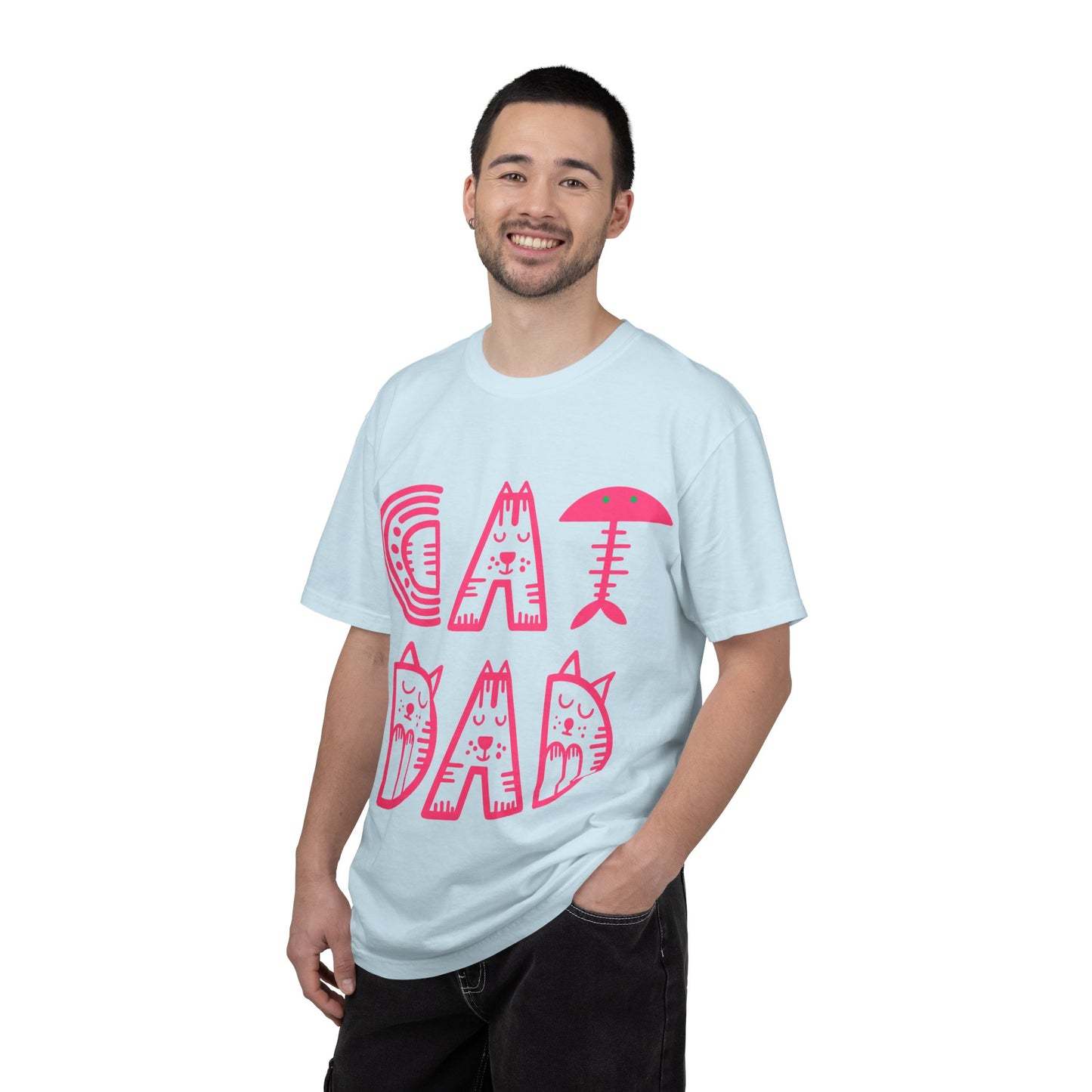 Cat Dad Funny T-Shirt | Retro Pink Kitty Letters Graphic Tee | Cat Lover Gift | Playful Men's Shirt