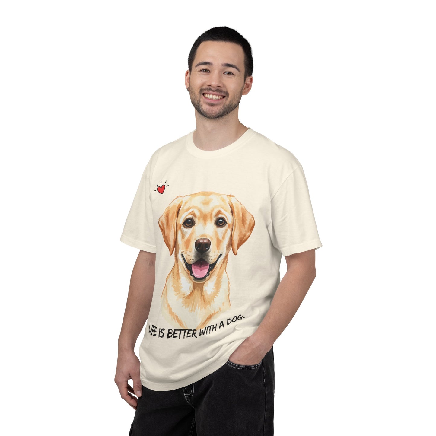 Life Is Better With A Dog T-Shirt | Golden Lab Graphic Tee | Dog Lover Gift | Vintage Wash Cotton Shirt