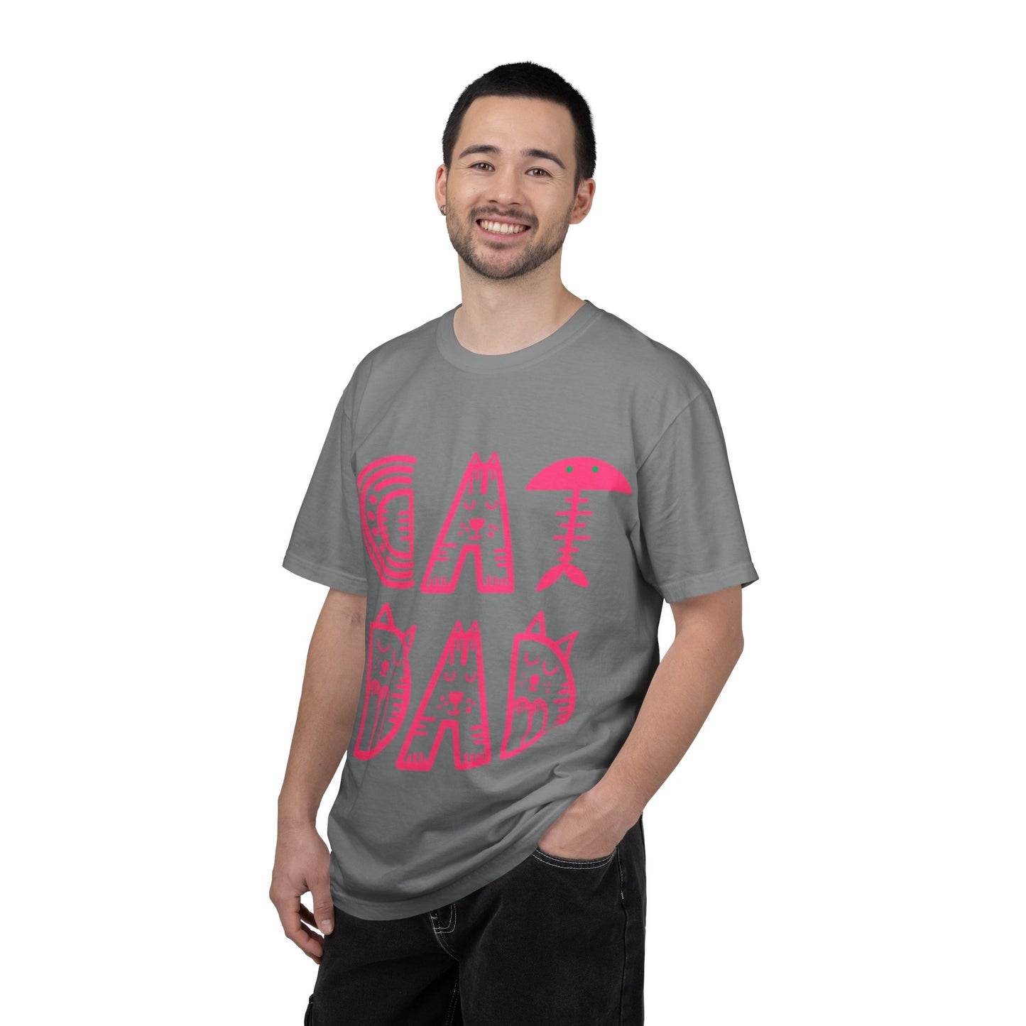 Cat Dad Funny T-Shirt | Retro Pink Kitty Letters Graphic Tee | Cat Lover Gift | Playful Men's Shirt