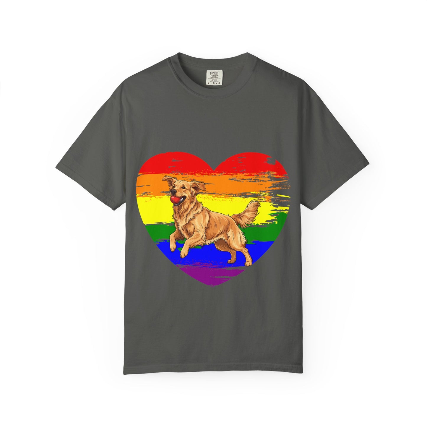 Golden Retriever Rainbow Heart T-Shirt | Colorful Dog Lover Gift | Playful Pup Graphic Tee | Pride & Love