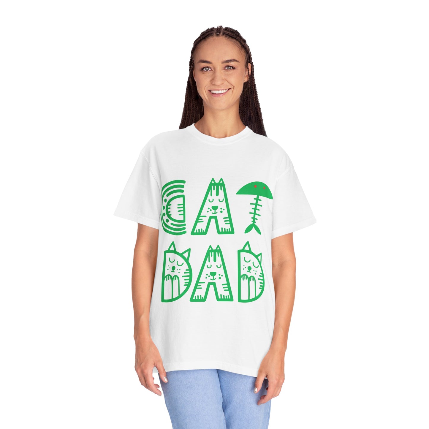 Cat Dad Funny T-Shirt | Retro Green Kitty Letters Graphic Tee | Cat Lover Gift | Playful Men's Shirt
