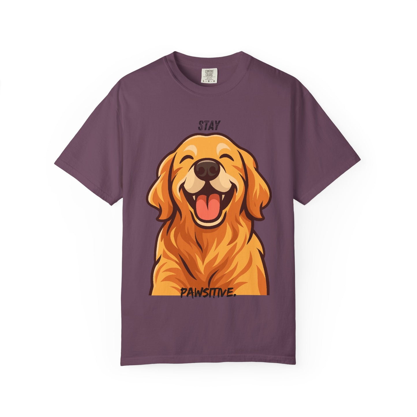 Stay Pawsitive T-Shirt | Smiling Golden Retriever Graphic Tee | Happy Dog Shirt | Positive Vibes Gift