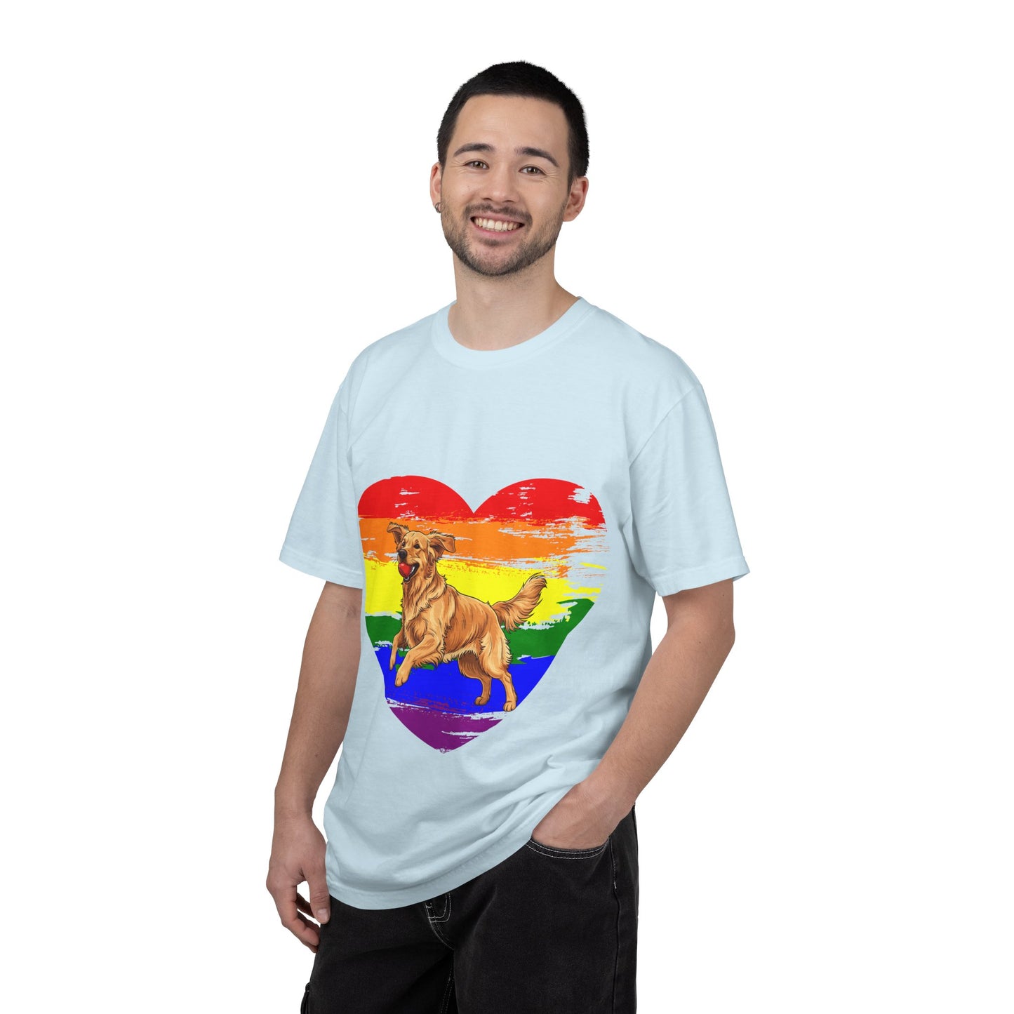 Golden Retriever Rainbow Heart T-Shirt | Colorful Dog Lover Gift | Playful Pup Graphic Tee | Pride & Love