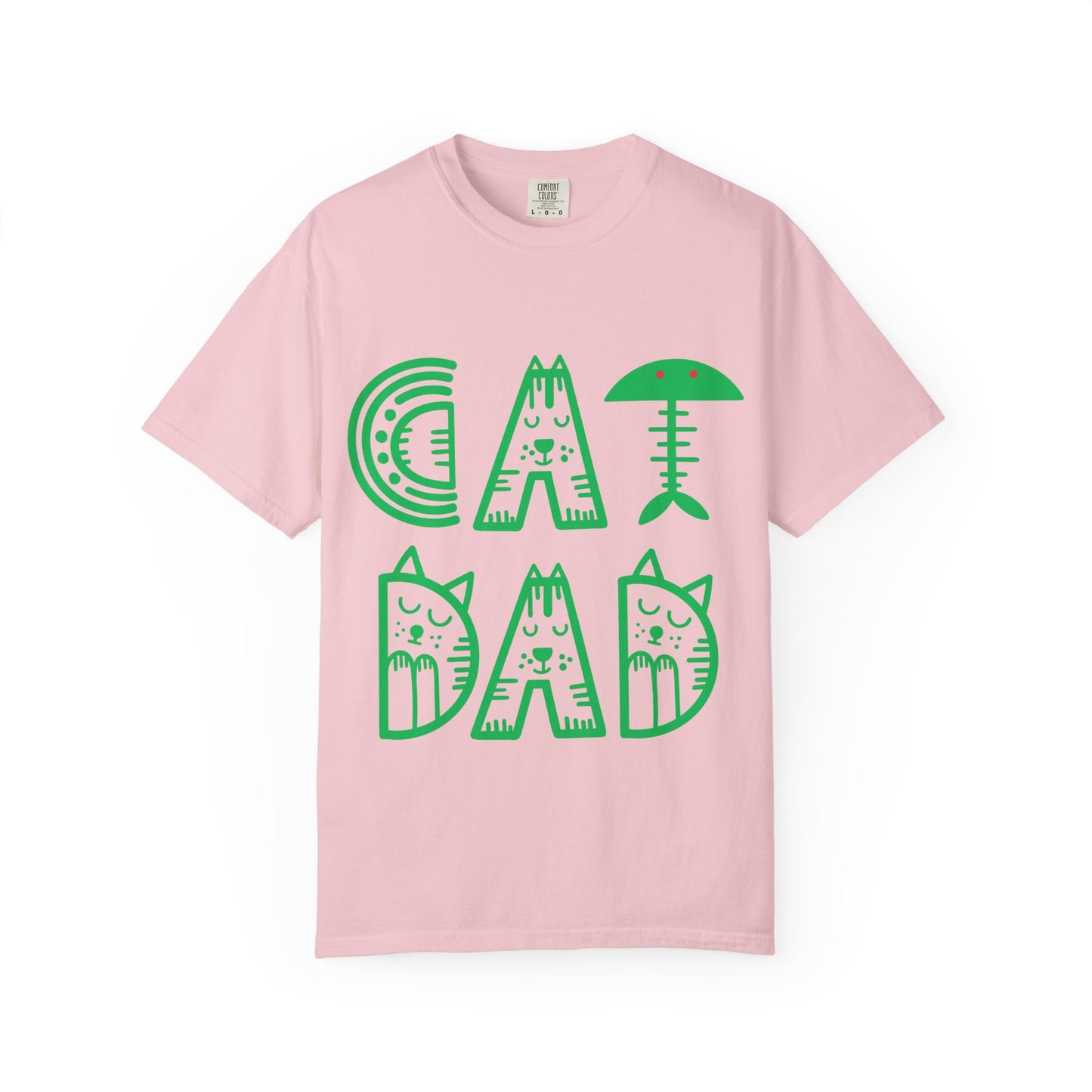 Cat Dad Funny T-Shirt | Retro Green Kitty Letters Graphic Tee | Cat Lover Gift | Playful Men's Shirt