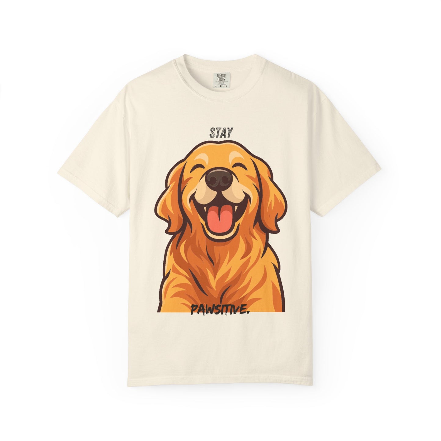 Stay Pawsitive T-Shirt | Smiling Golden Retriever Graphic Tee | Happy Dog Shirt | Positive Vibes Gift
