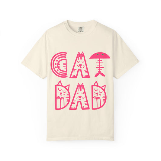Cat Dad Funny T-Shirt | Retro Pink Kitty Letters Graphic Tee | Cat Lover Gift | Playful Men's Shirt