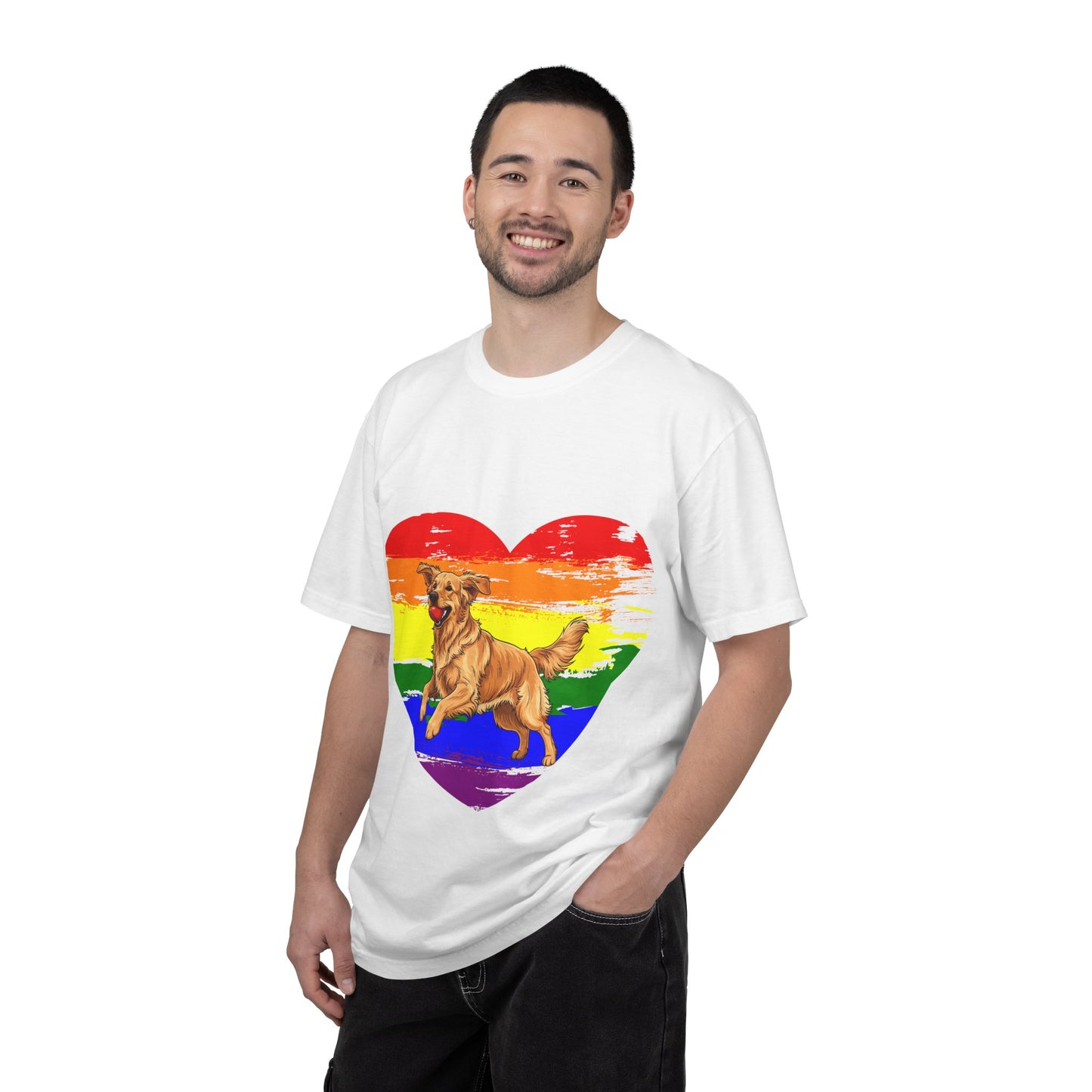 Golden Retriever Rainbow Heart T-Shirt | Colorful Dog Lover Gift | Playful Pup Graphic Tee | Pride & Love