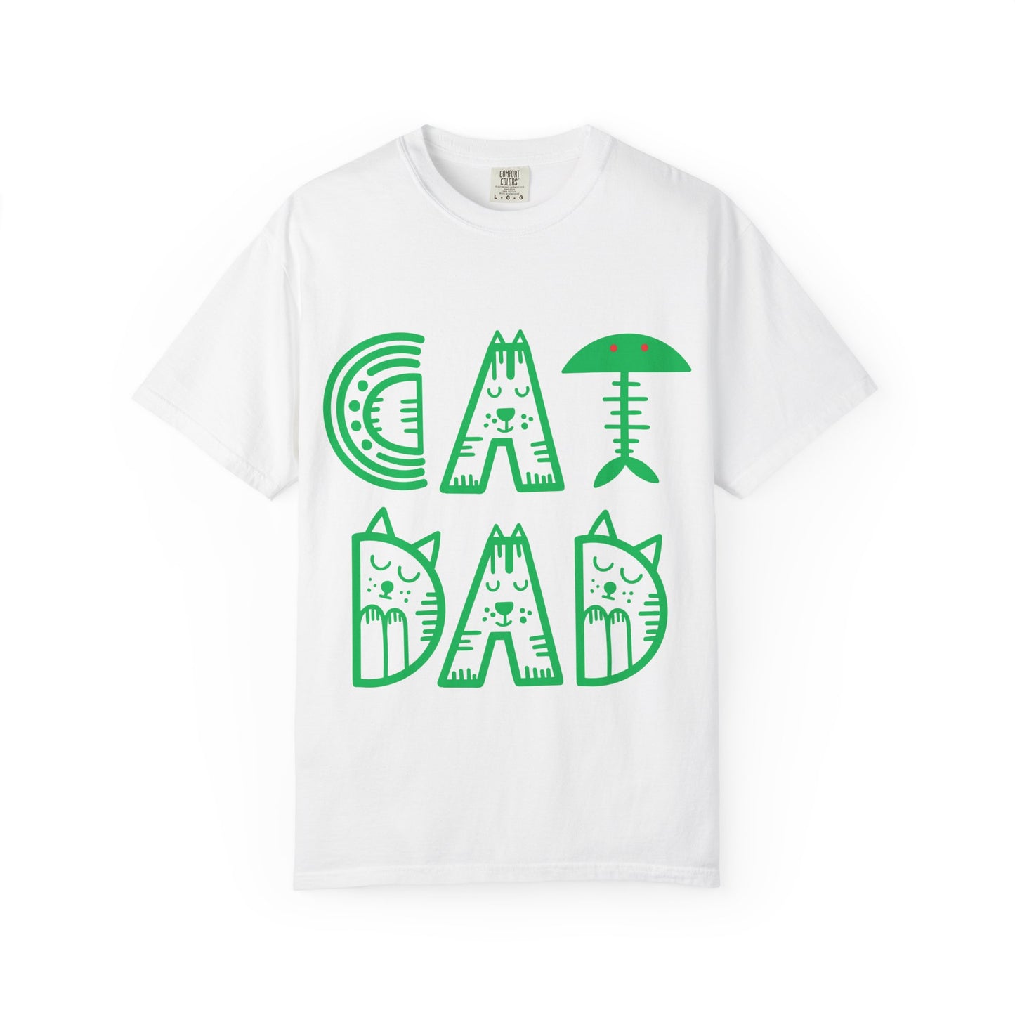 Cat Dad Funny T-Shirt | Retro Green Kitty Letters Graphic Tee | Cat Lover Gift | Playful Men's Shirt