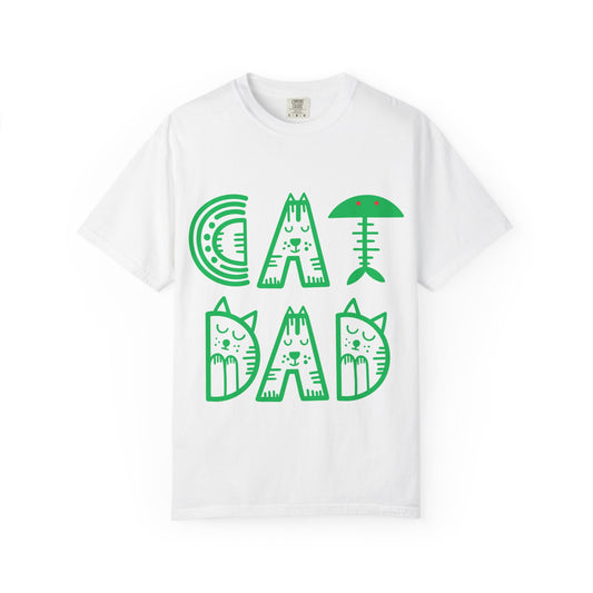Cat Dad Funny T-Shirt | Retro Green Kitty Letters Graphic Tee | Cat Lover Gift | Playful Men's Shirt