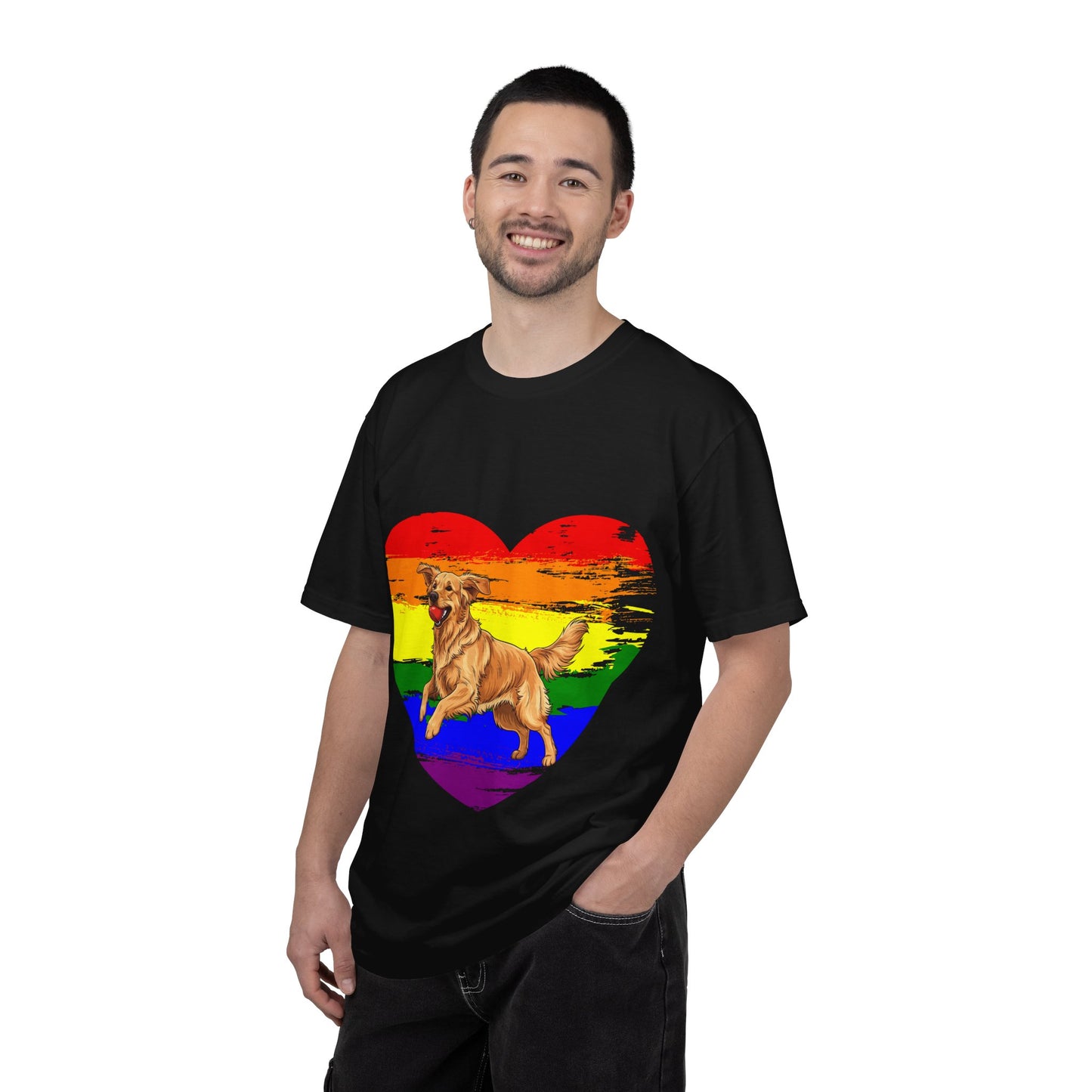 Golden Retriever Rainbow Heart T-Shirt | Colorful Dog Lover Gift | Playful Pup Graphic Tee | Pride & Love