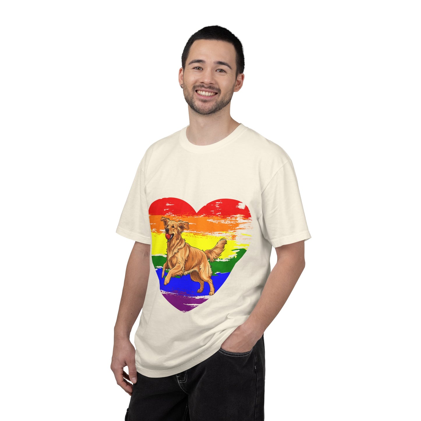 Golden Retriever Rainbow Heart T-Shirt | Colorful Dog Lover Gift | Playful Pup Graphic Tee | Pride & Love