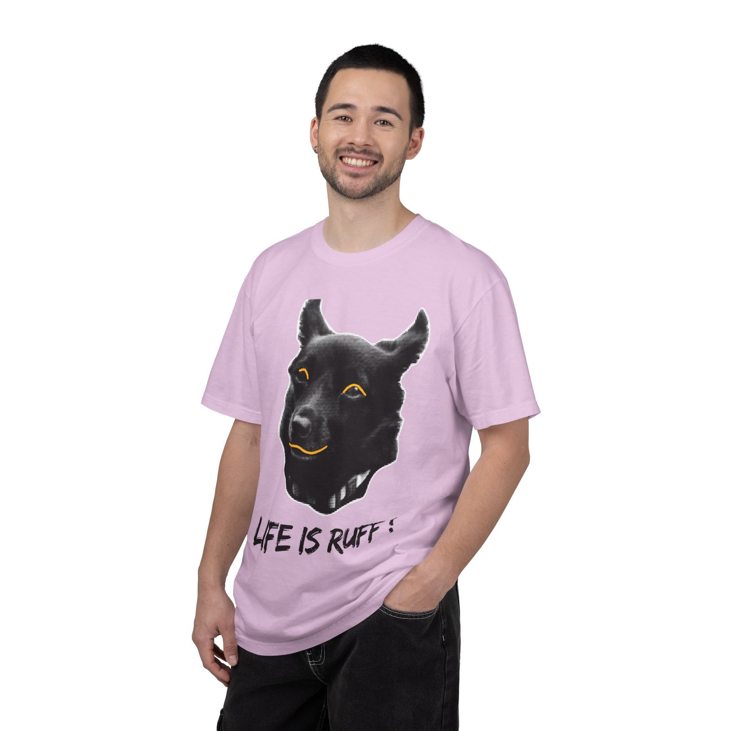 Life Is Ruff T-Shirt | Funny Black Dog Graphic Tee | Hand Lettered Humor Shirt | Dog Lover Gift