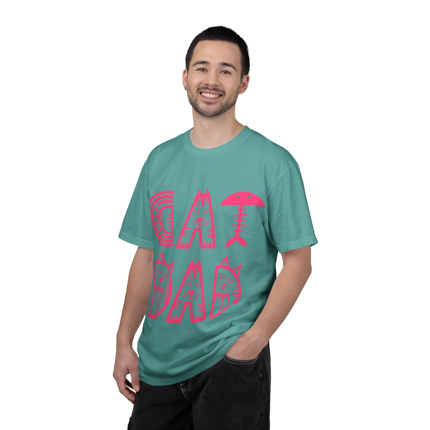 Cat Dad Funny T-Shirt | Retro Pink Kitty Letters Graphic Tee | Cat Lover Gift | Playful Men's Shirt