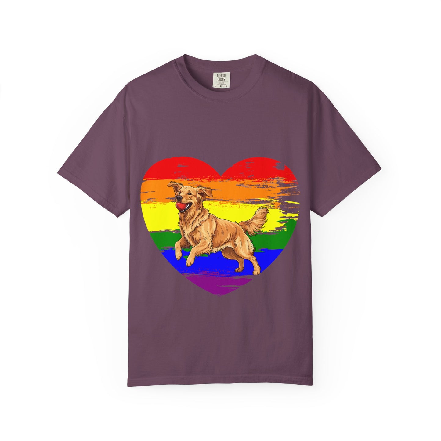 Golden Retriever Rainbow Heart T-Shirt | Colorful Dog Lover Gift | Playful Pup Graphic Tee | Pride & Love